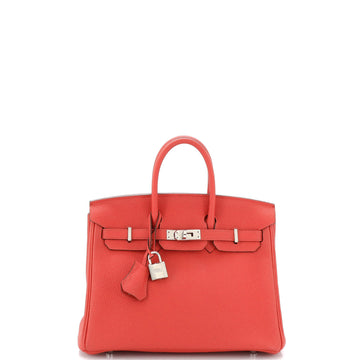 Hermes Birkin Handbag Red Togo with Palladium Hardware 25