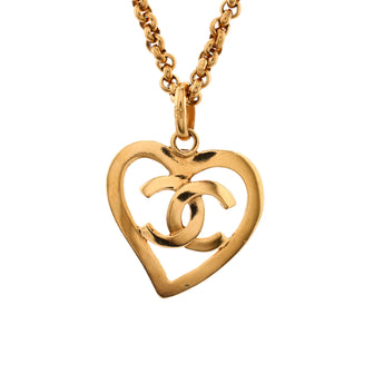 Chanel Vintage CC Heart Pendant Long Necklace Metal Gold 21548434