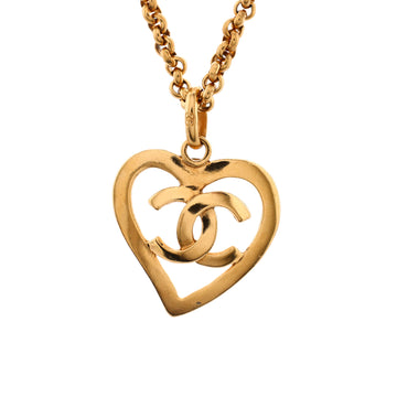 Chanel Vintage CC Heart Pendant Long Necklace Metal