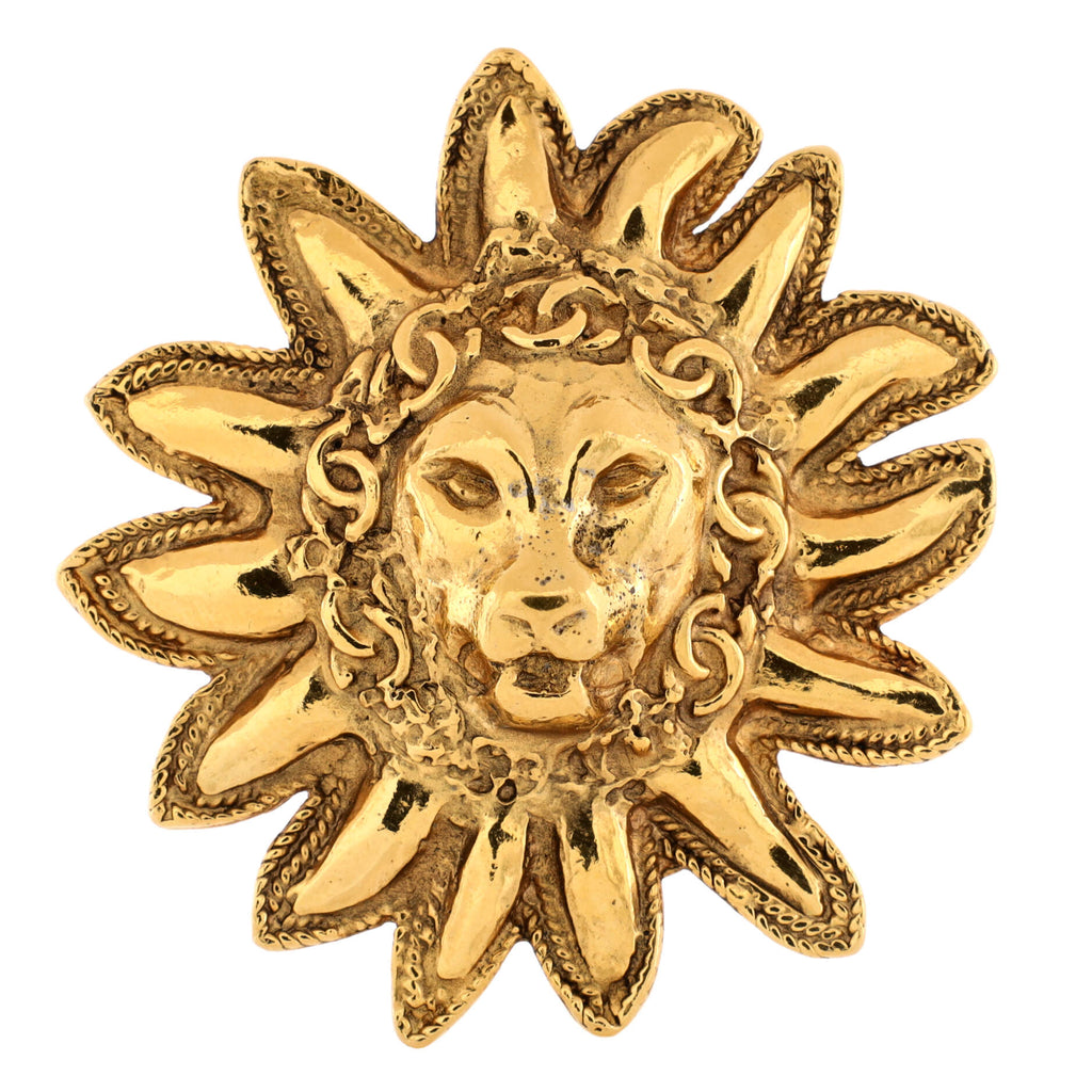 Chanel Vintage Sunburst Lion Head Brooch Metal Gold 21548435