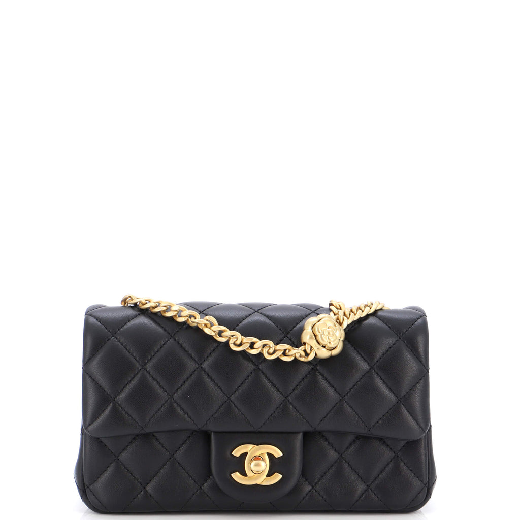 Chanel Sweet Camellia Adjustable Chain Flap Bag Quilted Lambskin Mini Black  21548437