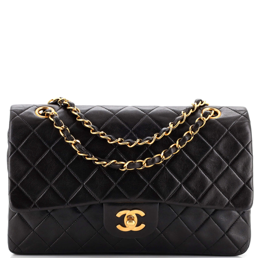 Chanel Vintage Classic Double Flap Bag Quilted Lambskin Medium Black  21548449