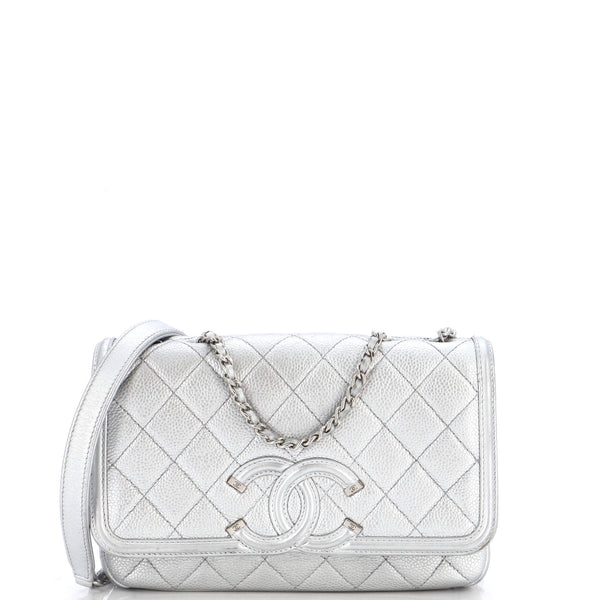 Chanel Metallic Grey Quilted Caviar Leather Jumbo Classic Double