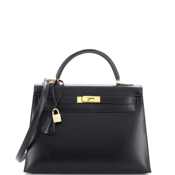 Hermes Kelly Handbag Black Box Calf with Gold Hardware 32