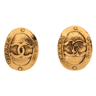 Chanel Vintage CC Oval Clip-On Earrings Textured Metal