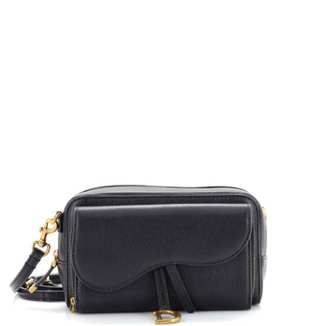 Christian Dior Saddle Double Crossbody Pouch Leather