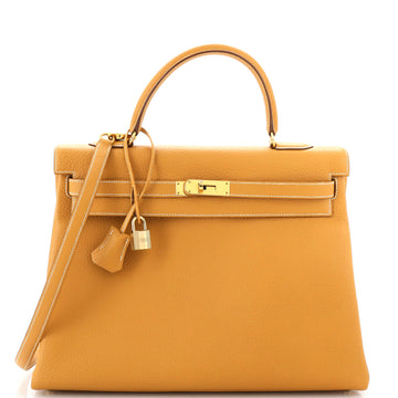 Hermes Kelly Handbag Brown Fjord with Gold Hardware 35