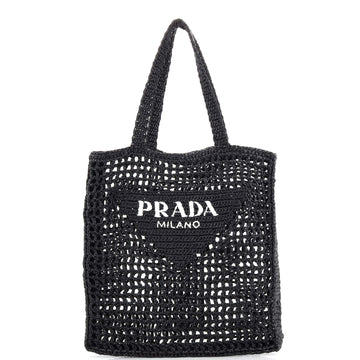Prada Triangle Logo Open Tote Raffia
