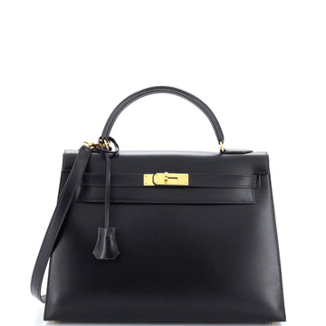 Hermes Kelly Handbag Black Box Calf with Gold Hardware 32