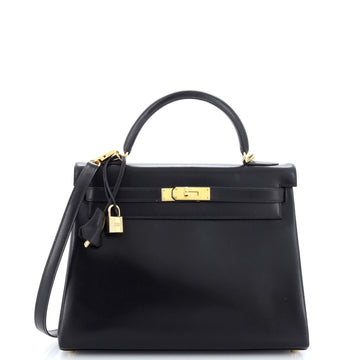Hermes Kelly Handbag Black Box Calf with Gold Hardware 32