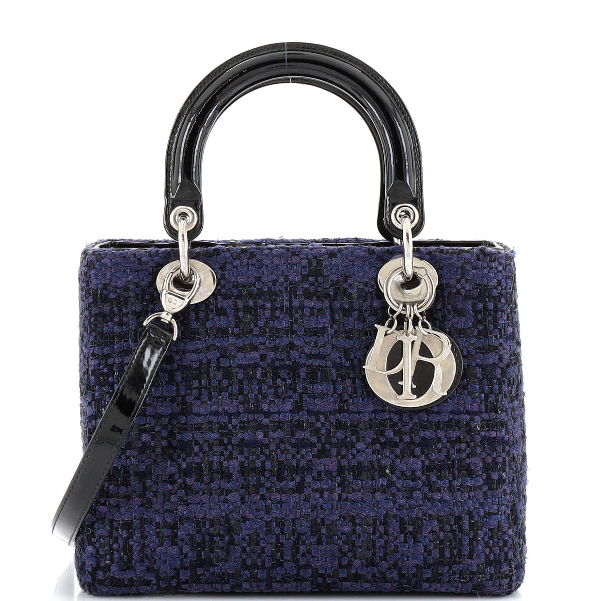 Christian Dior Lady Dior Bag Tweed with Patent Medium Black 215487173