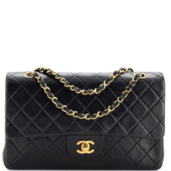 Chanel Vintage Classic Double Flap Bag Quilted Lambskin Medium Black  21548717