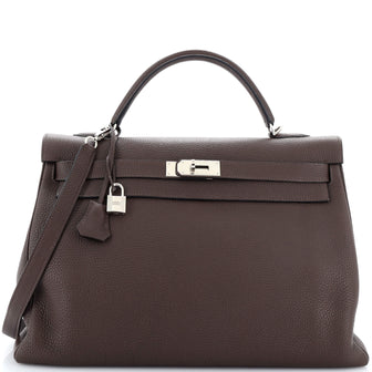 Hermes Kelly Handbag Brown Togo with Palladium Hardware 40