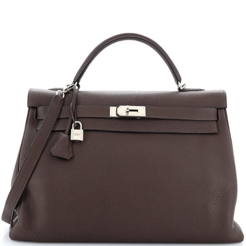 Hermes Kelly Handbag Brown Togo with Palladium Hardware 40