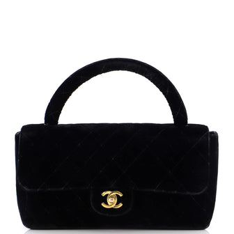 Chanel Vintage Twin Top Handle Flap Bag Quilted Velvet Medium Black 2154872
