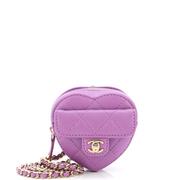 Chanel CC in Love Heart Chain Necklace Zip Coin Purse Quilted Lambskin