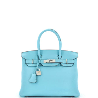 Hermes Birkin Handbag Blue Clemence with Palladium Hardware 30