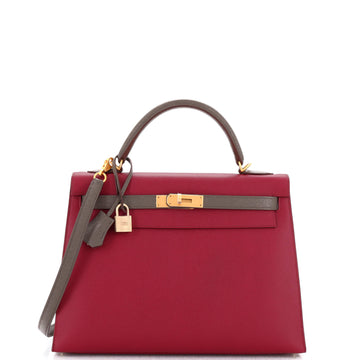 Hermes Kelly Handbag Bicolor Epsom with Brushed Gold Hardware 32