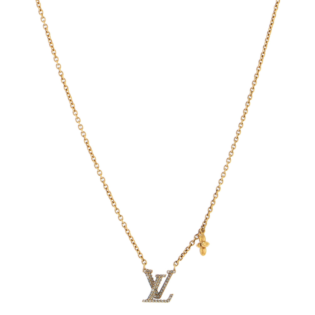 LOUIS VUITTON Metal Crystal LV Iconic Necklace Gold 1263753