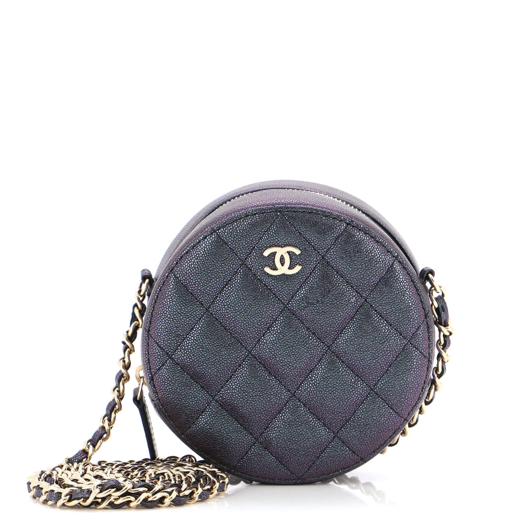 Chanel Round Clutch with Chain Quilted Iridescent Caviar Mini Purple  21548776