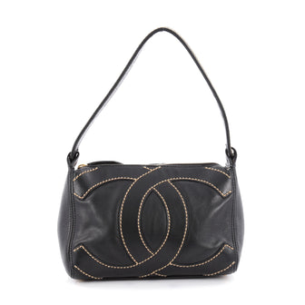 Chanel CC Stitch Shoulder Bag Leather Small Black