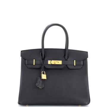 Hermes Birkin Handbag Black Epsom with Gold Hardware 30