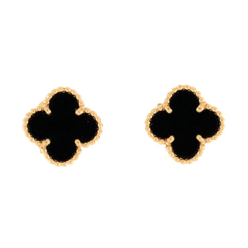 Van Cleef & Arpels Sweet Alhambra Stud Earrings 18K Yellow Gold and Onyx