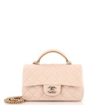 Chanel Classic Single Flap Top Handle Bag Quilted Lambskin Mini