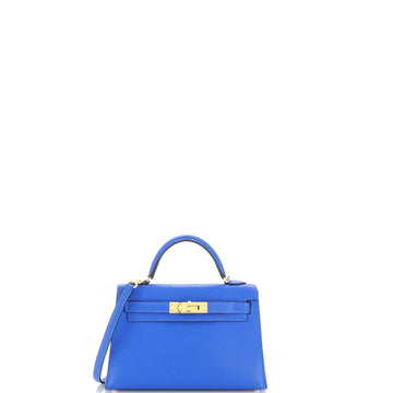 Hermes Kelly Mini II Bag Blue Chevre Mysore with Gold Hardware 20
