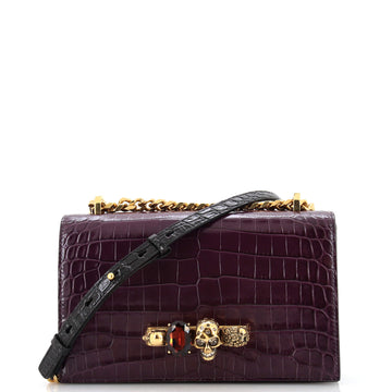 Alexander McQueen Jewelled Flap Satchel Crocodile Embossed Leather Medium