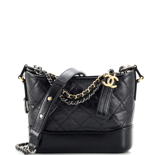 CHANEL Aged Calfskin Chevron Quilted Small Gabrielle Hobo Black 328575