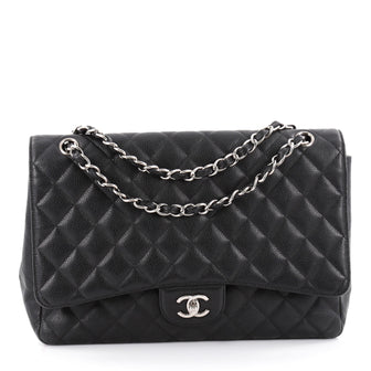 Chanel Classic Single Flap Bag Quilted Caviar Maxi Black