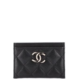 Chanel Crystal CC Card Holder Quilted Caviar