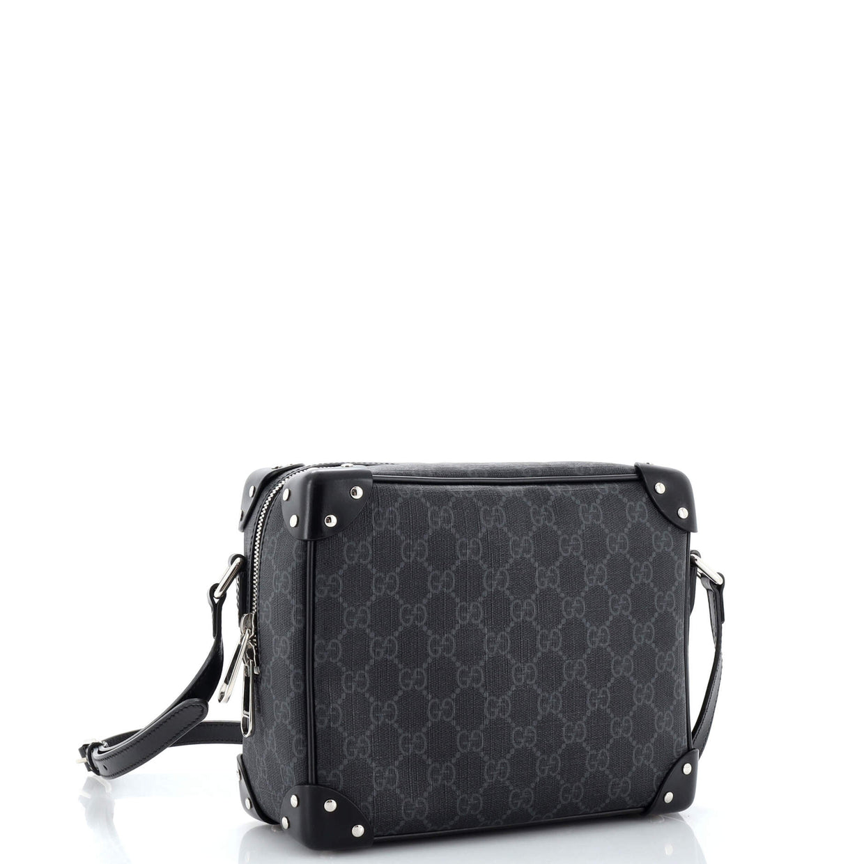 Gucci Trunk Shoulder Bag GG Coated Canvas with Studded Leather Black ...