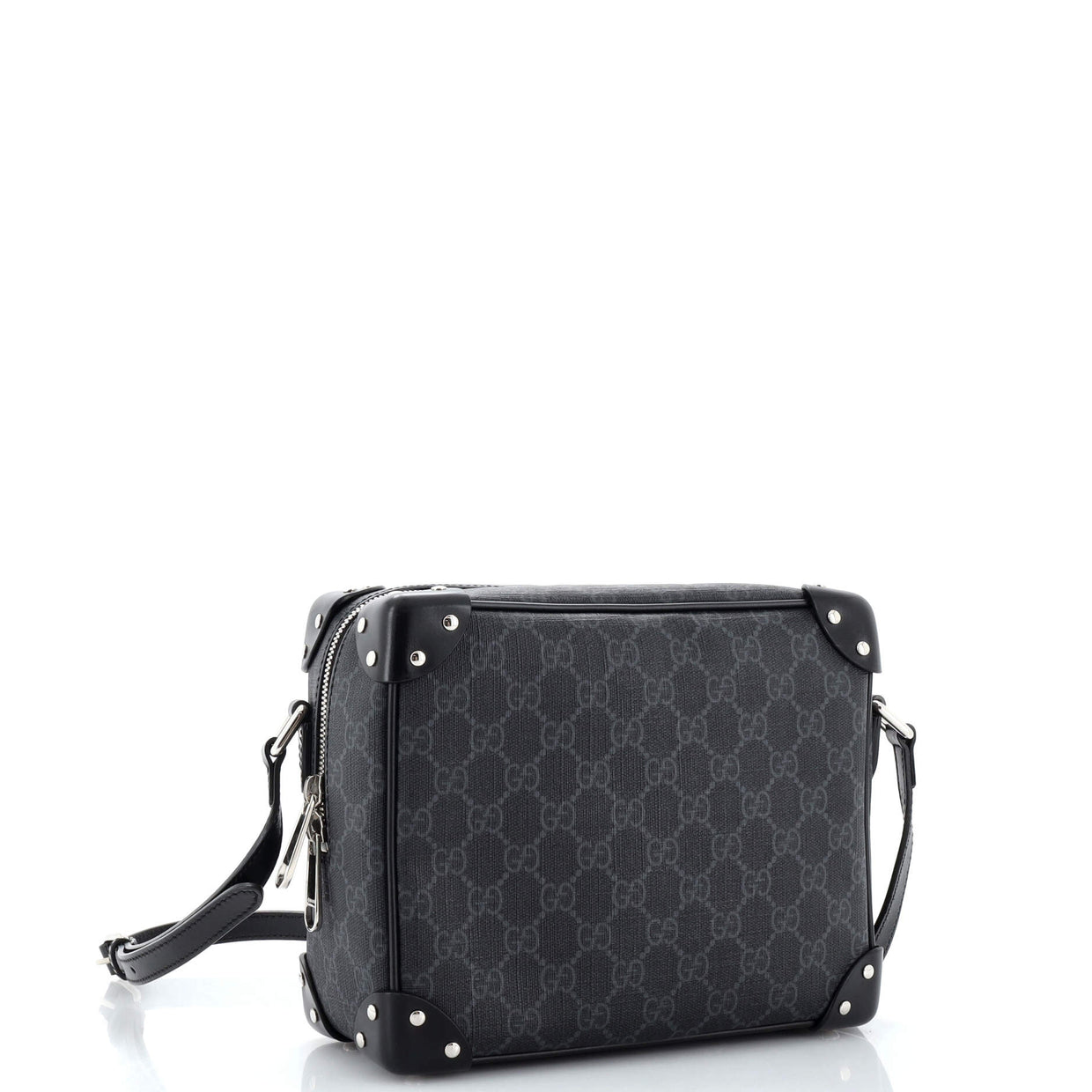Gucci Trunk Shoulder Bag GG Coated Canvas with Studded Leather Black