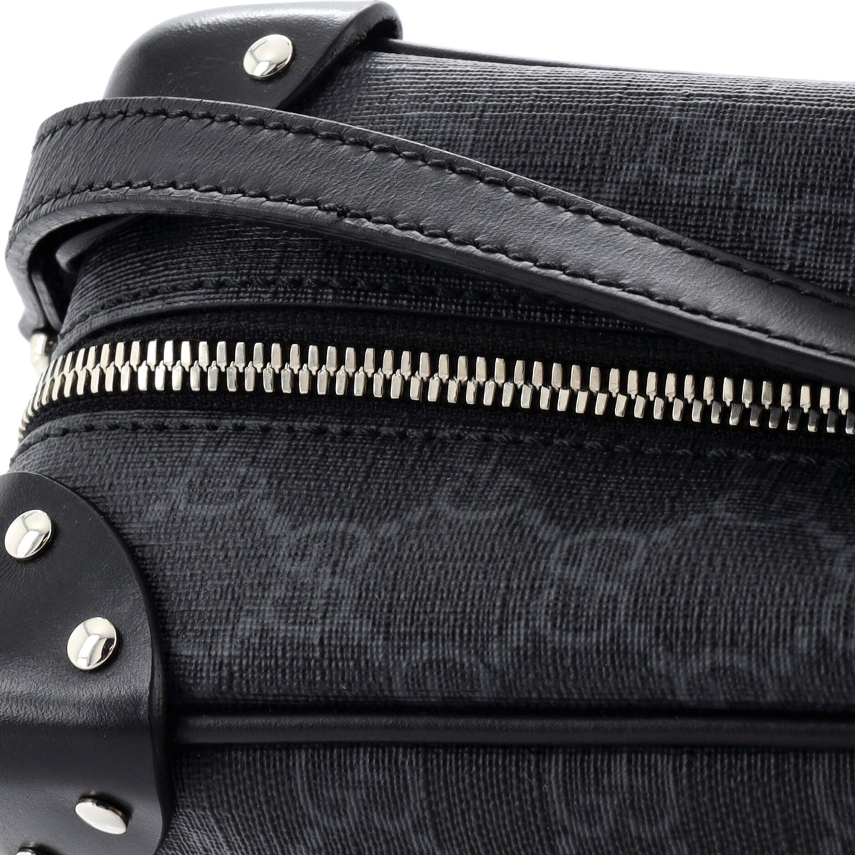 Gucci Trunk Shoulder Bag GG Coated Canvas with Studded Leather Black