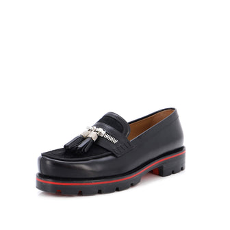 Christian Louboutin Men's Egon Zipper Tassel Loafers Leather with Pony Hair