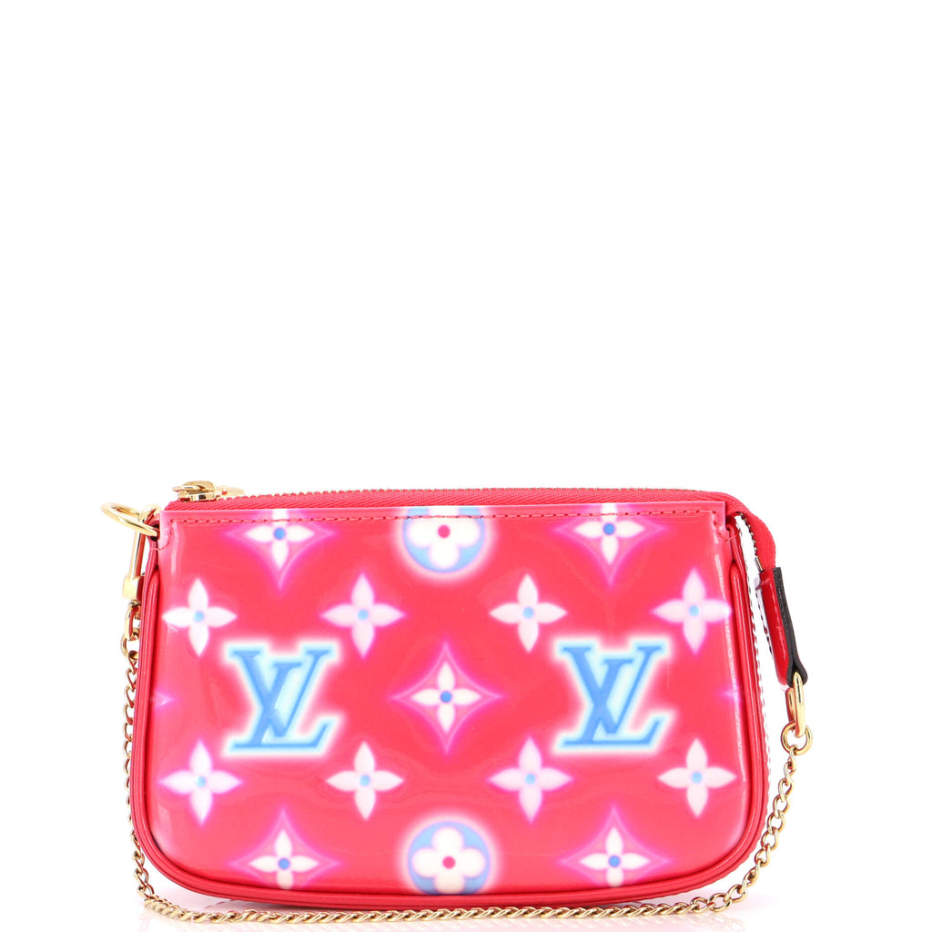 Louis Vuitton Mini Pochette Accessoires Pink Blue Neon Patent Gold