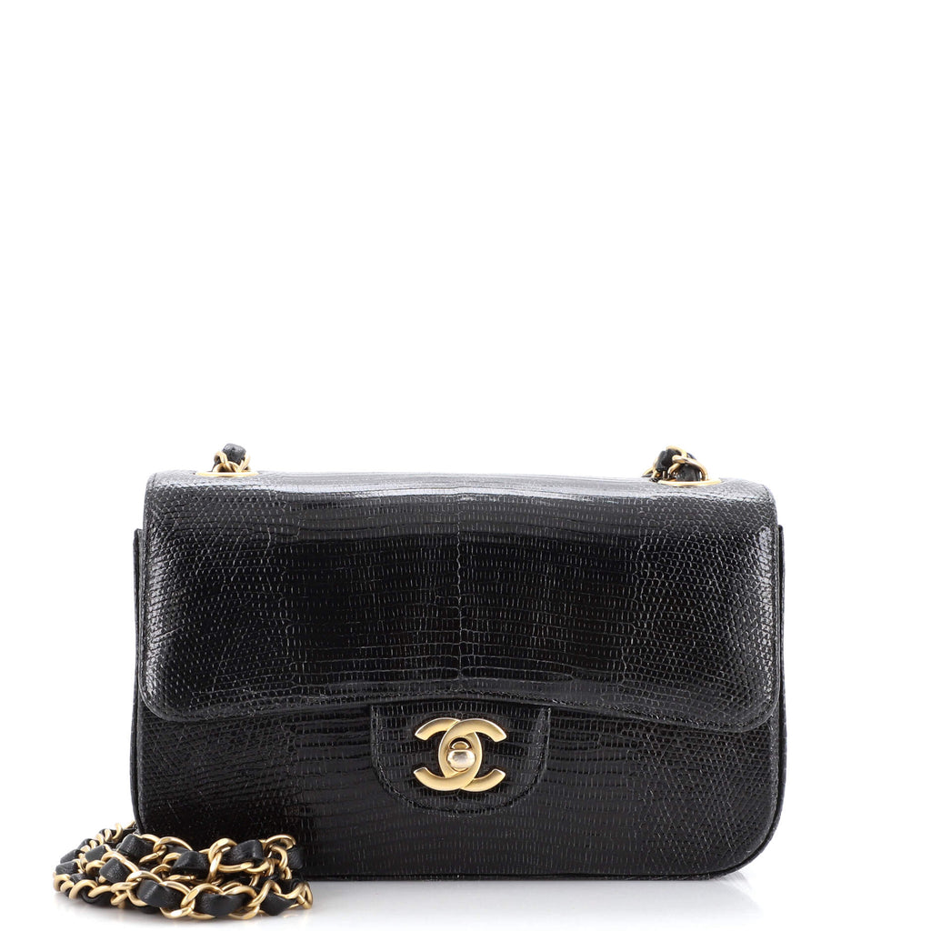 Chanel Classic Single Flap Bag Lizard Small Black 2156501