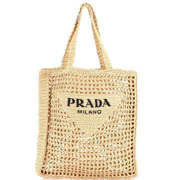 Prada Triangle Logo Open Tote Raffia