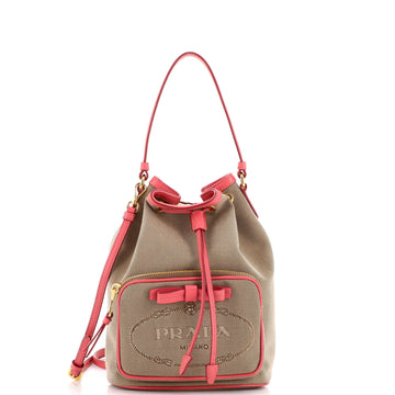 Prada Logo Drawstring Bucket Bag Canvas