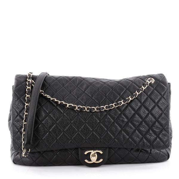 Chanel Black Calfskin Leather Quilted Airline XXL CC Classic Flap Travel Bag  For Sale at 1stDibs