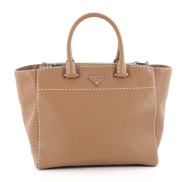 Prada Twin Pocket Tote Stitched City Calfskin Medium Brown 2157201