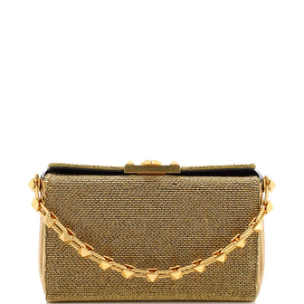 Valentino Garavani Alcove Carry Secrets Flip Lock Clutch Beaded Leather Small