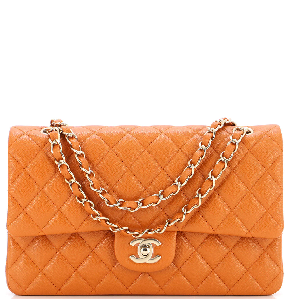 Chanel Orange Quilted Lambskin Medium Classic Double Flap Bag