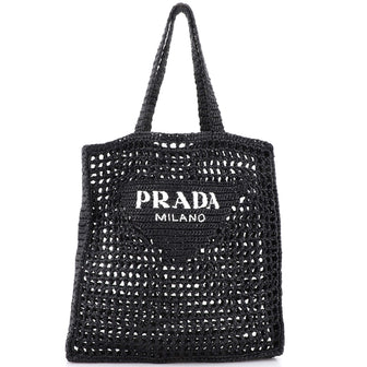 Prada Triangle Logo Open Tote Raffia