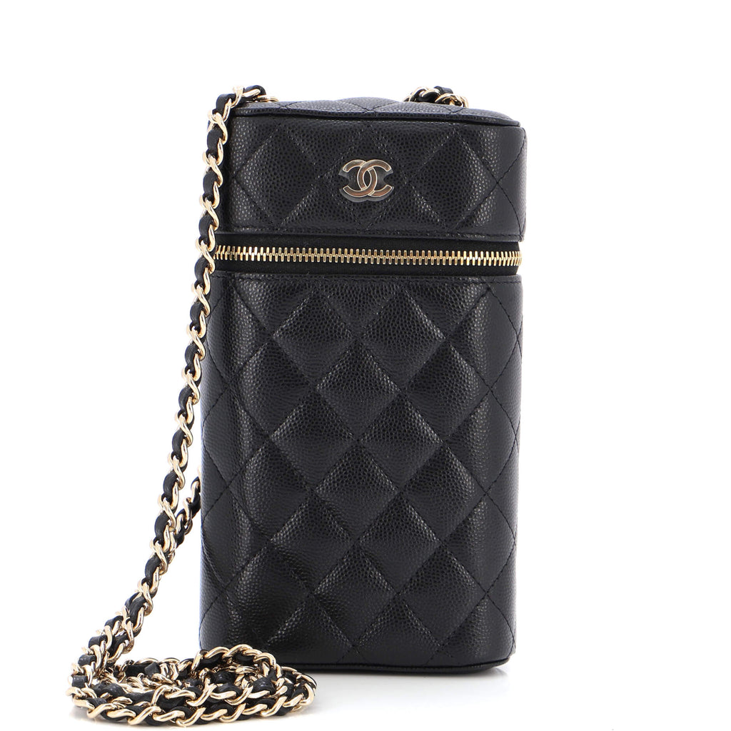 Chanel Classic Vanity Phone Holder with Chain Quilted Caviar Black 2157941