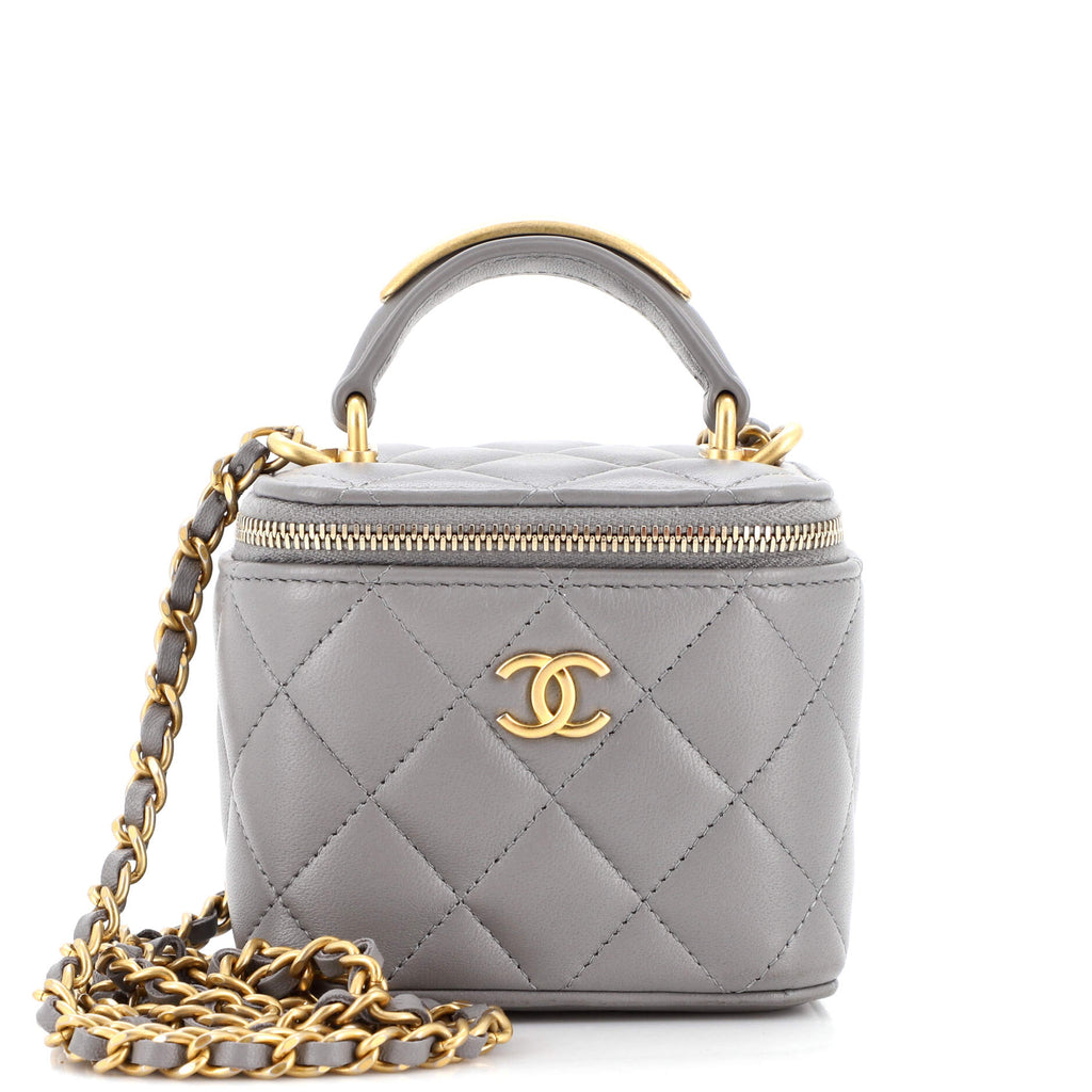 Chanel CC Top Handle Vanity Case with Chain Quilted Lambskin with Metal  Mini Gray 2158341