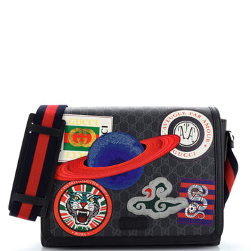 Gucci Night Courrier Flap Messenger GG Coated Canvas with Applique Large