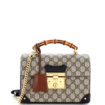 Gucci Padlock Bamboo Shoulder Bag GG Coated Canvas Small